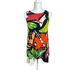 Eva Varro Tank Tunic Top Womens Small Multicolor Butterfly Print Knit Asym Hem